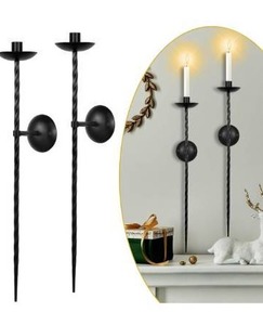 lot 5077 image: lobolighting Candle Sconces Twisted Pillar Wall Candle Holder Set of 2 Long Candle Wall Sconce Metal Wall Sconces Candle Holder Decoration for Dining Room, Fireplace, Living Room (Black, 23.6 Inch)