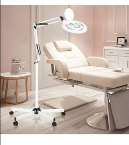lot 5082 image: HITTI Esthetician Light with 10X Magnifier, 2200 Lumens Stepless Dimmable Magnifying Floor Lamp with 5 Wheel Rolling Base, LED Lighted Standing Mag Lamp for Tattoo,Crafts, Sewing, Lash & Facials Nail