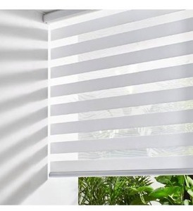 lot 5098 image: Persilux Cordless Zebra Blinds for Indoor Windows, Free-Stop Zebra Blinds Cordless, Light Filtering Sheer Shades Dual Layer for Day and Night, Zebra Roller Shades for Home (33.5 W X 64 H, White)