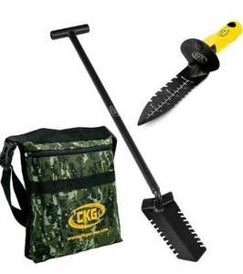 lot 5129 image: CKG Metal Detecting Shovel Tool, Heavy Duty Double Serrated Edge Digger - Digging Knife for Gardening Trowel Hunting Camping, Planting & Treasure Finds Pouch Bag, Set