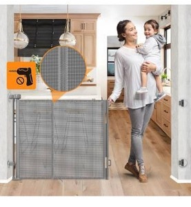 lot 5133 image: Reinforced No Drill Retractable Baby Gates for Dogs No Drilling Mesh Dog Gate with Support Rod to Prevent Crawling Underneath, 55 Wide Retractable Dog Gate for Stairs No Drilling Retractable Pet Gate