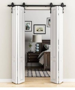 lot 5145 image: 64 Bifold Barn Door Hardware Kit, 5.3ft Side Mount Bi-Folding Track Kit, Slide Smoothly Quietly, Fit Four 15 Closet Doors, Easy Install (Panel Not Included)