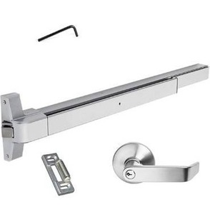 lot 5153 image: Dynasty Hardware Push Bar Panic Exit Device for Emergency Exit Doors Painted Aluminum, with Exterior Lever Handle