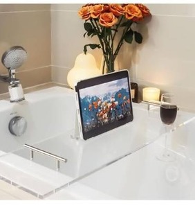 lot 5167 image: Acrylic Bathtub Tray Bathtub Tray Caddy Bath Tray Table for Tub Luxury Spa with Book and Wine Glass Holder Bathroom Accessories for Decorative Bathtubs, Transparent 31.5inch