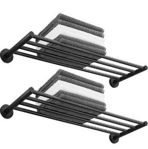 lot 5170 image: 30 Inch Bathroom Towel Rack, Hotel Style Towel Racks for Bathroom Wall Mounted, Modern Towel Bar Rack, 2-Tier Towel Shelves, Black