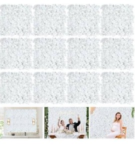 lot 5180 image: Flower Wall Panels White Backdrop Artificial Flower Wall Backdrop 3.75ft by 5ft Hydrangea Floral Wall for Wedding Party Christmas Decoration (12 Pcs 15 x 15 Inch)