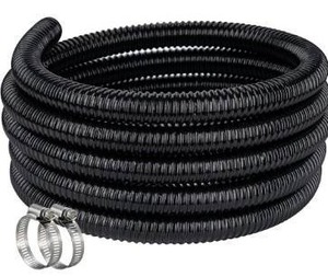 lot 5205 image: Pond Hose ID 1-12 x 25ft Black Corrugated Flexible Reinforced PVC Hose Vinyl Tubing for Pond Pump Fountain Garden Waterfall, Non-toxic &amp Kinkproof, with 2 clamps, 1.5in 38mm id