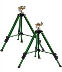 lot 5210 image: Hourleey Impact Sprinkler on Tripod Base, 2 Pack Heavy Duty Sprinklers for Lawn Yard Garden, 0-360 Degree Large Area Coverage, 34 Inch Connector Extension Legs Flip Locks with Brass Head