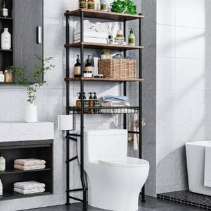 lot 5213 image: Over-The-Toilet Storage Shelf,4-Tier Bathroom Organizer Cabinet Rack And Storage Over Toilet With Shelf Waterproof Feet Pad And Basket,Multifunctional Space Saver Freestanding Bathroom Shelves��Brown��