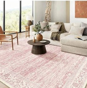 lot 5229 image: 8x10 Area Rugs Washable, Pink Large Rugs for Living Room Bedroom Dining Room Office, Ultra Thin Soft Boho Rug Non Slip, Vintage Distressed Carpet Floral Rug for Home