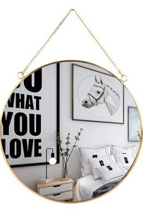 lot 5239 image: LONGWIN Hanging Wall Circle Mirror Decor Gold Geometric Mirror with Chain for Bathroom Bedroom Living Room 9.8
