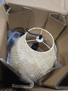 lot 5240 image: LISLIBE Bamboo Boho Wicker Pendant Light, Hand-Woven Rattan Chandelier Coastal Wicker Lighting Fixtures Hanging Lamp for Kitchen Island Dining Living Room Restaurants Bedroom