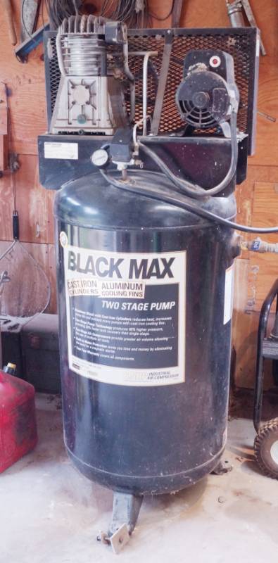 lot 2399 image: Coleman POWERMATE Air Compressor BV6548049 - 6.5 H.P. - 2 Stage - 200 PSI - 80 Gallon Tank - Tested WORKS - SEE VIDEOS