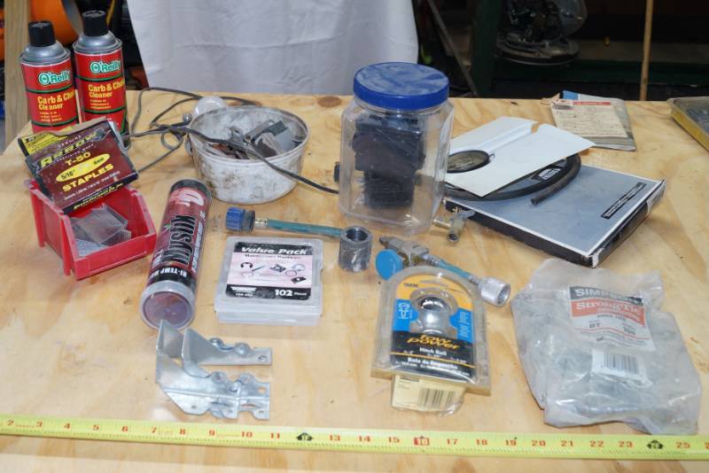 lot 2463 image: Misc Lot - Contents of Table - Carb & Choke Cleaner - Staples - Tow Ball and Lots More