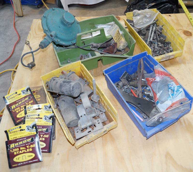 lot 2467 image: Misc Lot - Contents of Table - Arrow Staples - Gas Valve Part and Many More