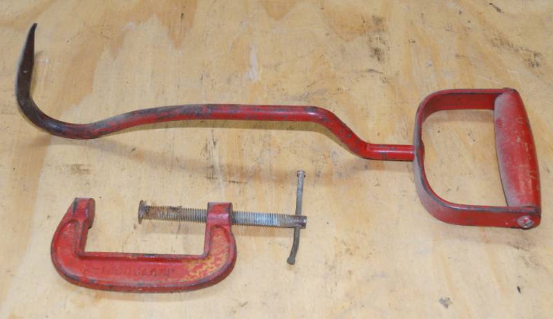 lot 2472 image: C-Clamp and Hand Metal Hay Hook - Pick