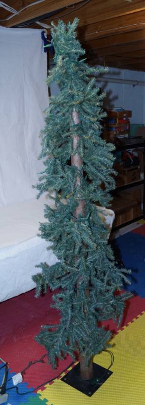 lot 2557 image: Cute 6 foot 3 inches tall Christmas Tree with lights - skinny Prim style