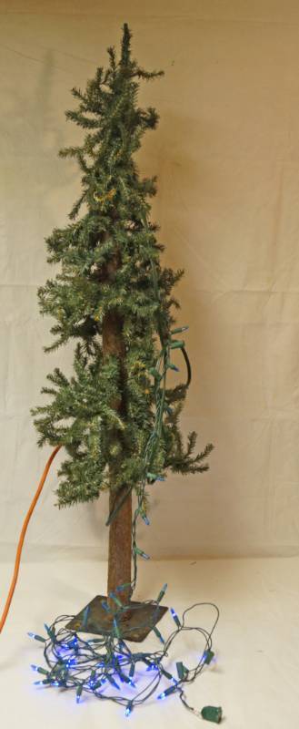 lot 2559 image: Cute 4 foot tall Christmas Tree with lights - skinny Prim style
