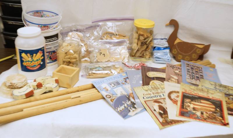 lot 2622 image: Lot of Wood Crafting Painting Books and Craft Supplies, Dowel Rods and more