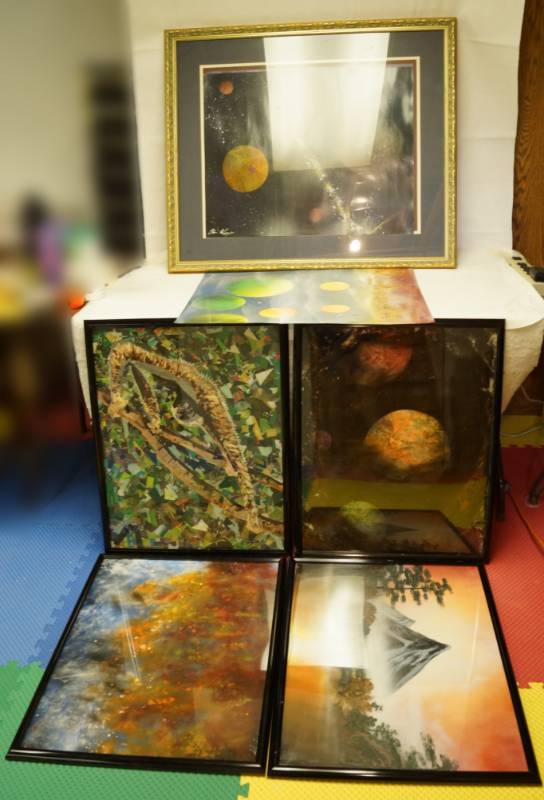 lot 2634 image: Lot of 6 Sci-Fi Style Painting and Drawings - Very Unique Artist - 5 framed WOW