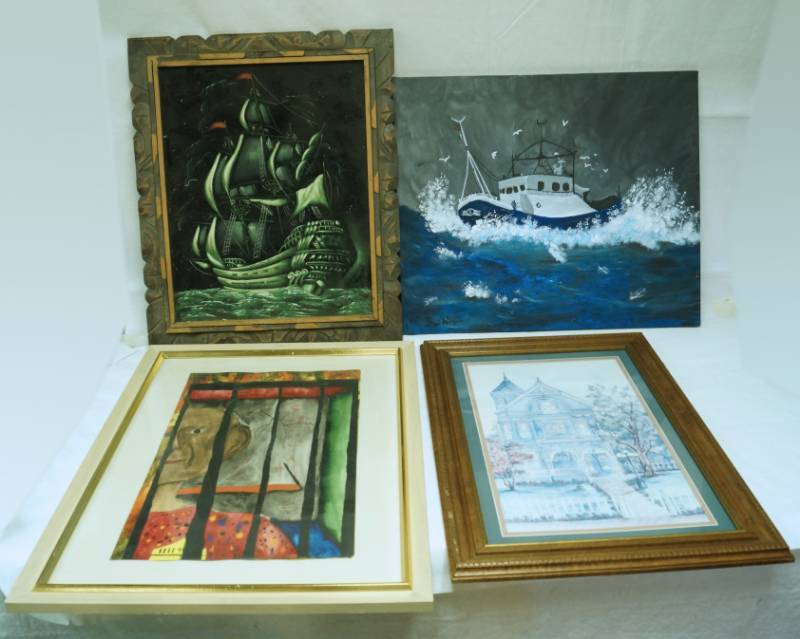 lot 2650 image: Lot of 4 Pieces of Wall Art and Paintings - see pics for measurements