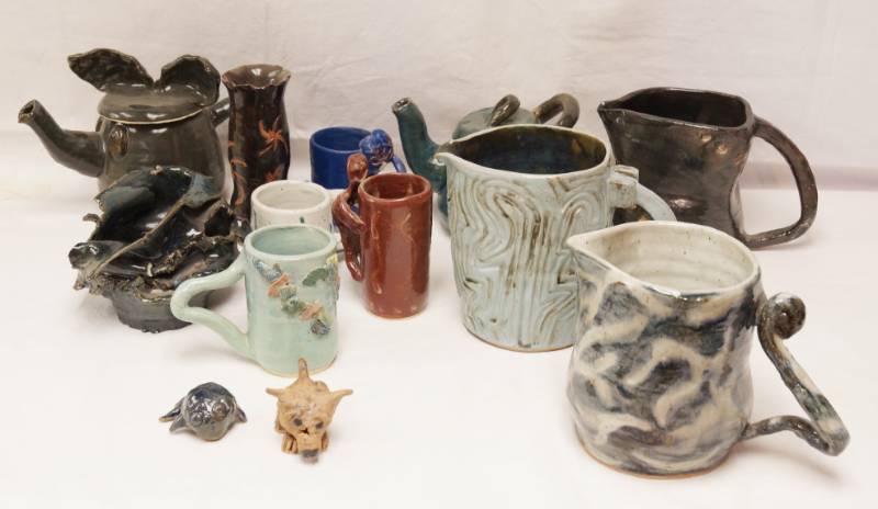 lot 2653 image: Lot of Cool Heavy Pottery Pieces - Pitchers, Cups, Figurines and more - COOL