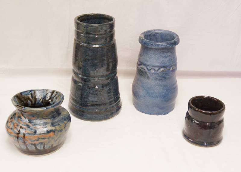 lot 2654 image: Lot of 4 Heavy Pottery Pieces - Various Sized Vases - NEAT - see pics for measurements