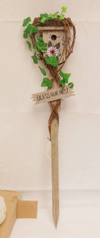 lot 2661 image: Cute Bless Our Nest Wooden Decorative Yard Stake - Love it