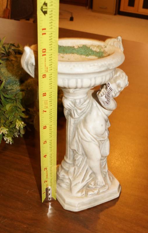 lot 2698 image: Beautiful ARDCO Cherub Planter that holds pretty faux flowers
