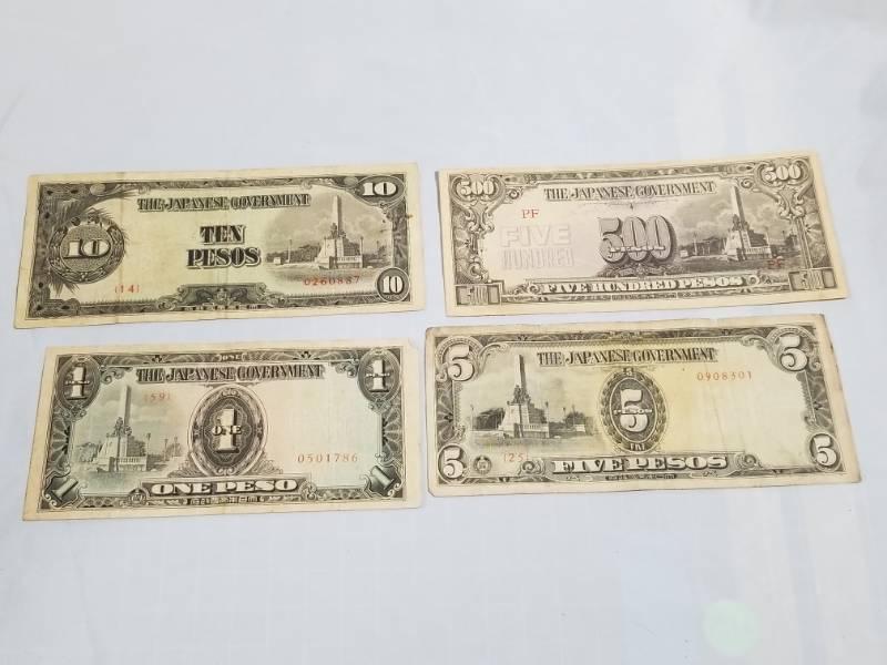 lot 8006 image: $1,5,10,500 Japanese War Money  Pesos Lot2- see more on lot #8005