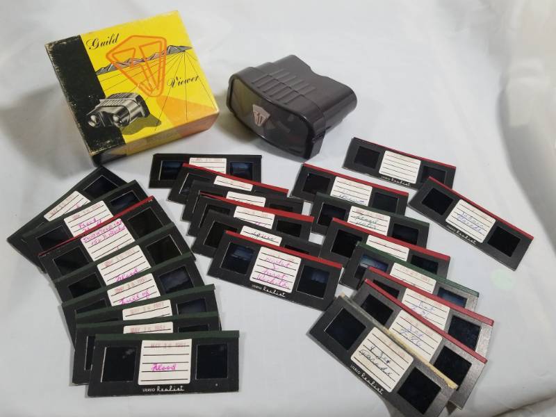 lot 8027 image: 3d Stereo Slide image Viewer w22 Slides of Wichita in 1951 - Nut Shop, Flood, Parade, Old Cars & People