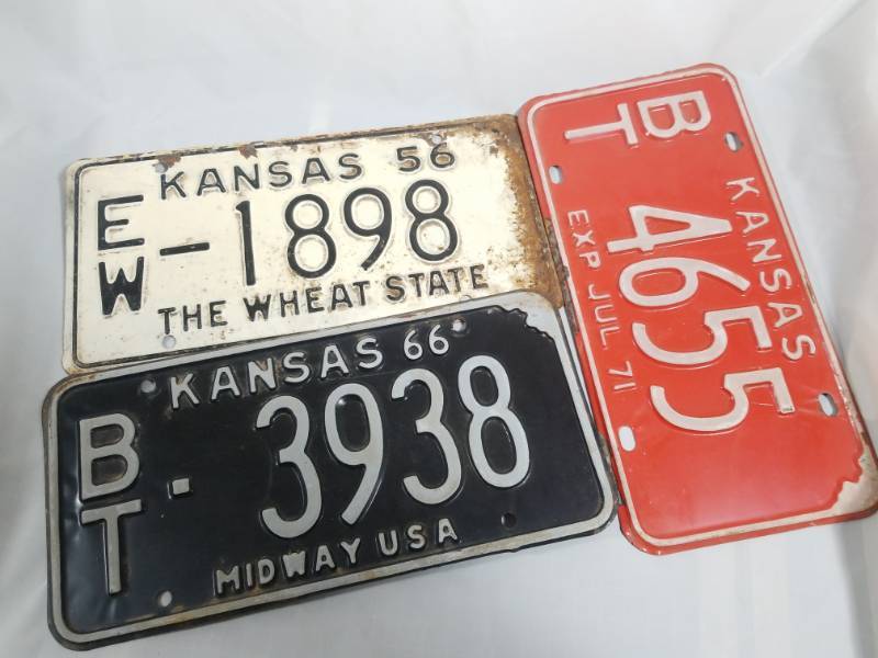 lot 8029 image: 3 Kansas License Plates 1956, 1966, 1971