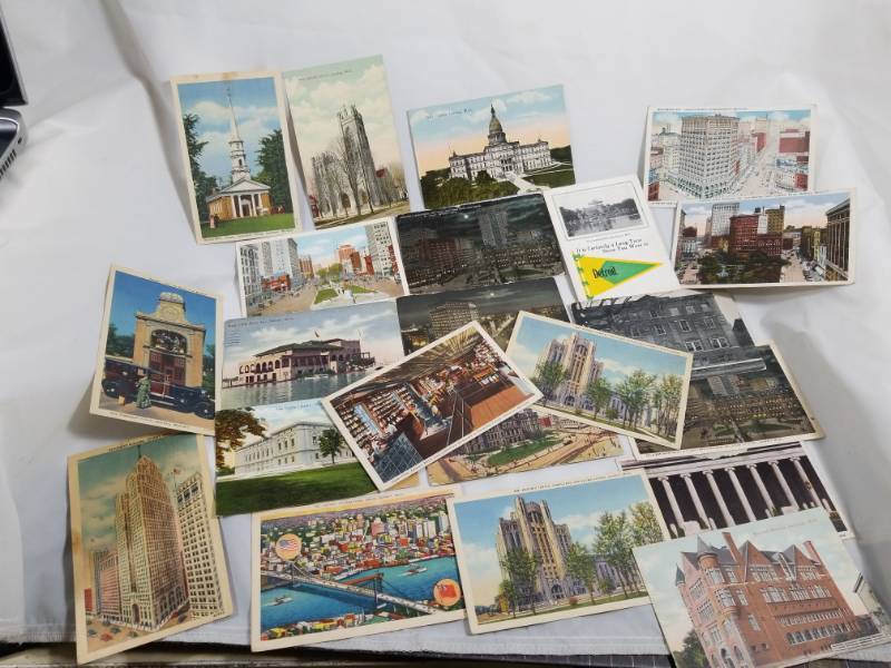 lot 8054 image: 22 Detroit and surrounding area Post Cards - Some old Stamps 1909-1945
