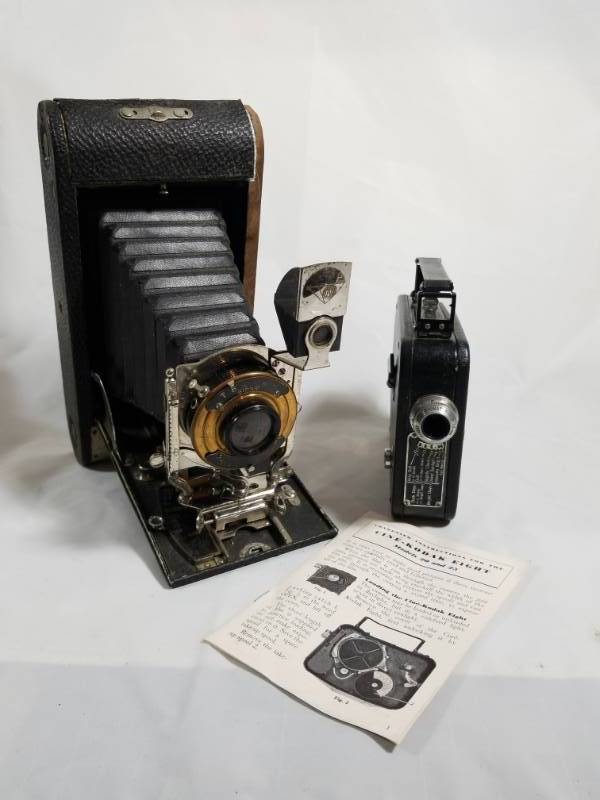 lot 8060 image: 2 Cameras  1918 Ansco 3a  Kodak 8mm Movie Camera