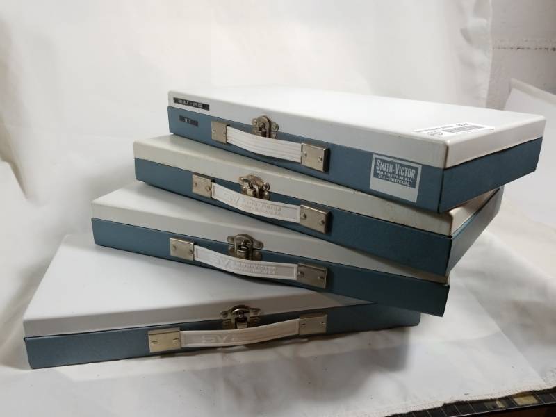 lot 8061 image: 4 Smith & Victor Metal 2x2 Slide  Coin Holder   Each Container holds 150