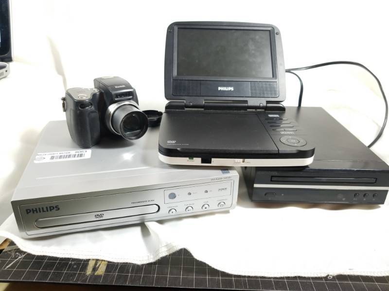 lot 8063 image: Lot of 3 DVD Players 1 w viewing screen & a Digital Camera