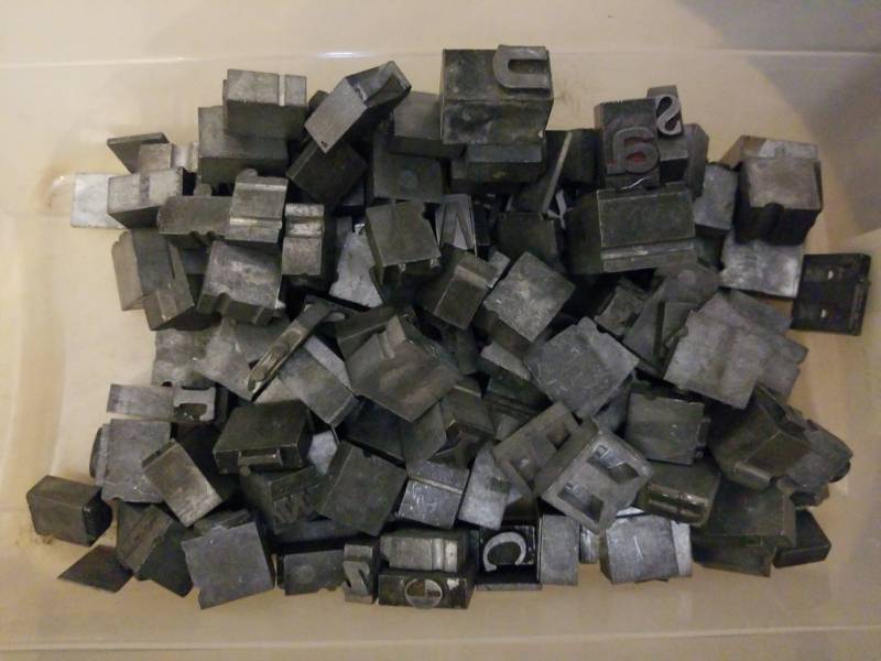 lot 8087 image: 11-12Lbs  Pounds of Type Setting Metal Blocks