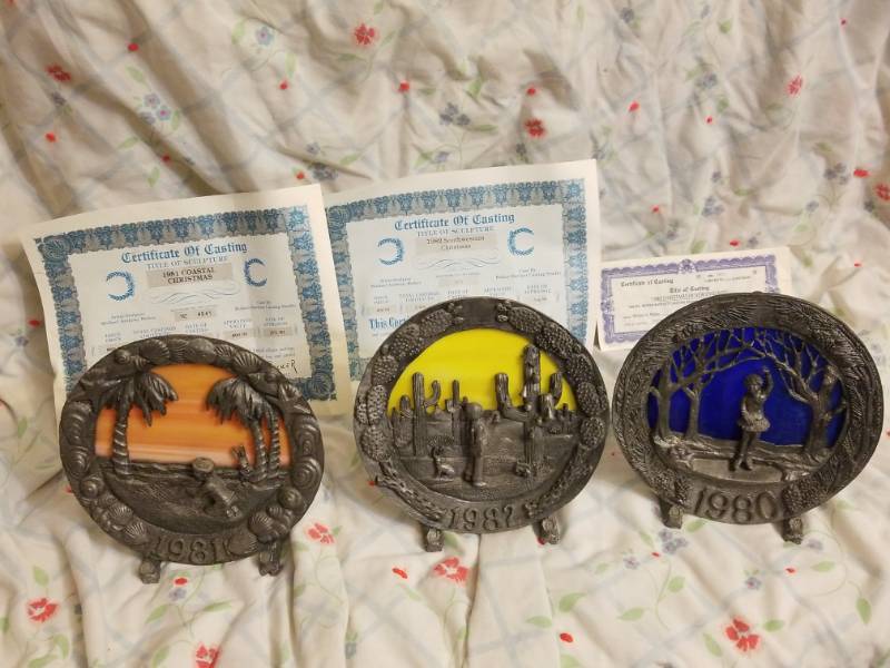 lot 8107 image: 1980, 81, 82   9 Pewter Signed Michael A Ricker w Certificates wo stands