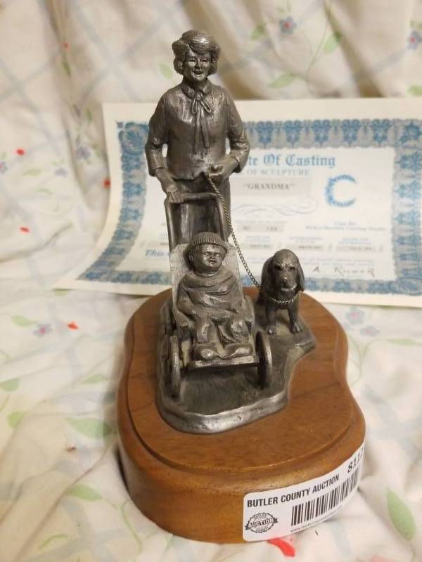 lot 8112 image: #196 of 250 Signed Michael A Ricker w Certificates (Grandma) 6.5 Tall wwood base