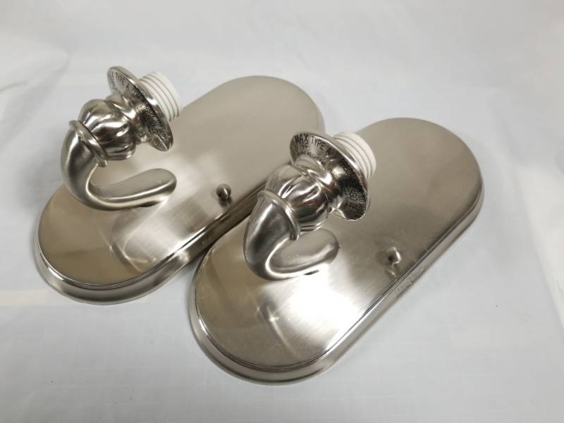 lot 8115 image: Pair of Large Interior Light Stainless Wall Sconces
