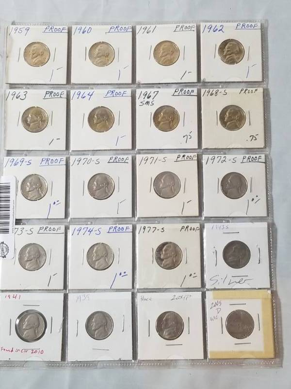 lot 8128 image: Lot of 15 U.S. Proof Nickels  ranging in dates from 1959-1977  1943 S (Silver) 
