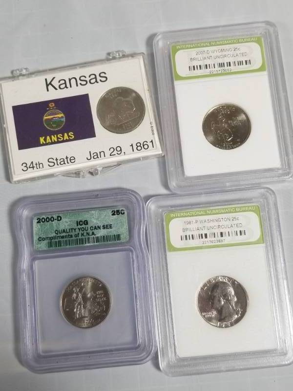 lot 8133 image: 3 Certified U.S. Quarters 1981 - 2000 - 2007  KS