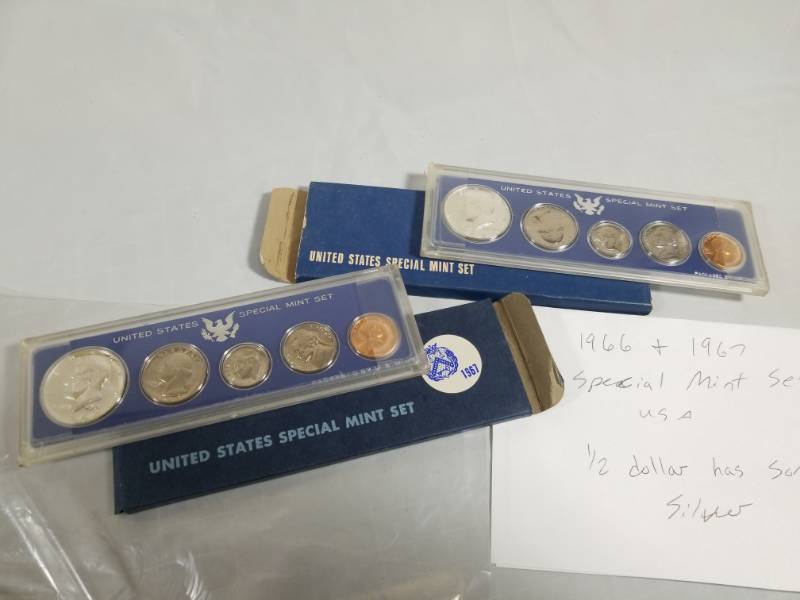 lot 8139 image: Lot of 2 U.S. SMS Special Mint Sets 1966 & 1967  both 12 dollars are 40% silver