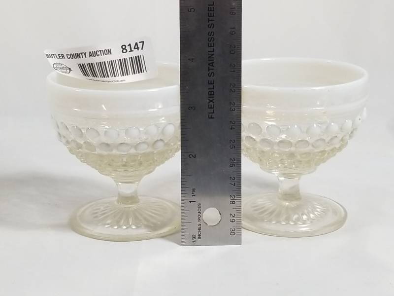 lot 8147 image: 2 Clear and White Hobnail 3.5 Goblets