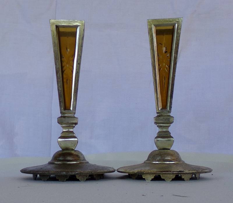 lot 9124 image: lead glass candle holders
