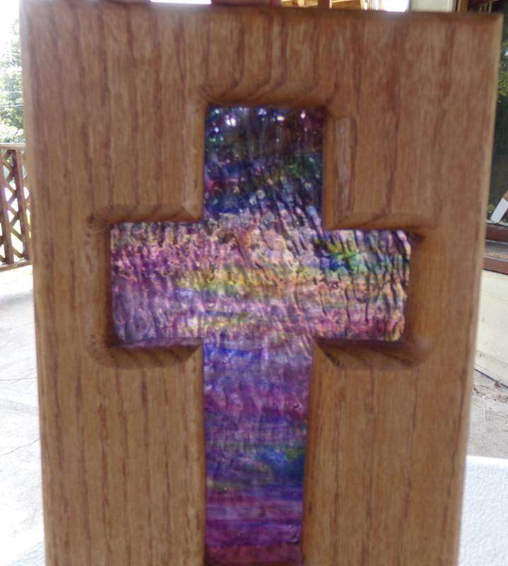 lot 9187 image: stained glass cross picture and stained glass picture