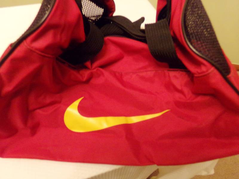 lot 9599 image: Red With Orange Flaming Nike Gym Bag
