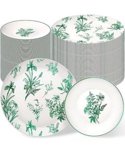 lot 28540 image: 80 Pcs Plastic Plates Set for 40 Guests Shiny Design Vintage Floral Plastic Tableware 20 x 8 Inch and 20 x 10 Inch Dessert Plates Wedding Party