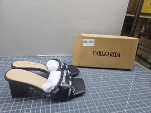 lot 28547 image: Carlkarida Black Floral Cut-Out Slide Sandals Suze 7.5