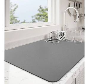 lot 28557 image: Dish Drying Mat for Kitchen Counter  Coffee Bar Mat for Countertops  Heat Resistant Drainer Mat with Non-slip Rubber Backed  Hide Stain Kitchen Absorbent Draining Mat  Dark Grey 16x18